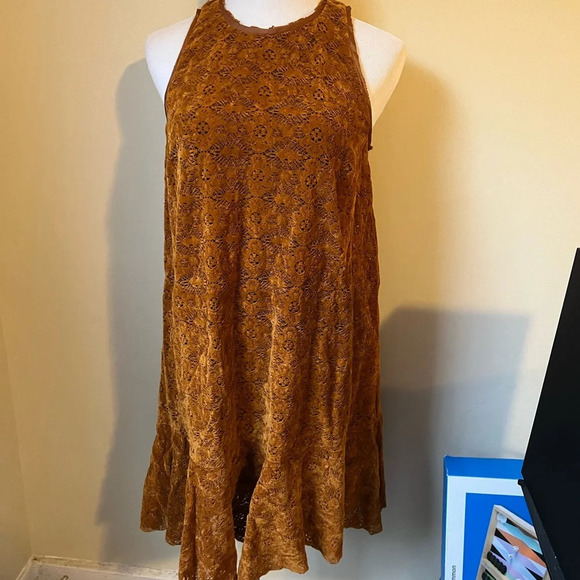Anthropologie Maeve Amis Dress in Orange Lace Drop Waist Ruffle Hem Size 8 - Picture 2 of 4